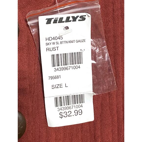 Sky And Sparrow Button Front Rust Midi Dress Crinkle Gauze L Boho Feminine Flowy - Picture 4 of 12